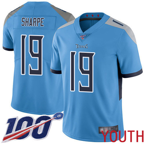 Tennessee Titans Limited Light Blue Youth Tajae Sharpe Alternate Jersey NFL Football #19 100th Season Vapor Untouchable